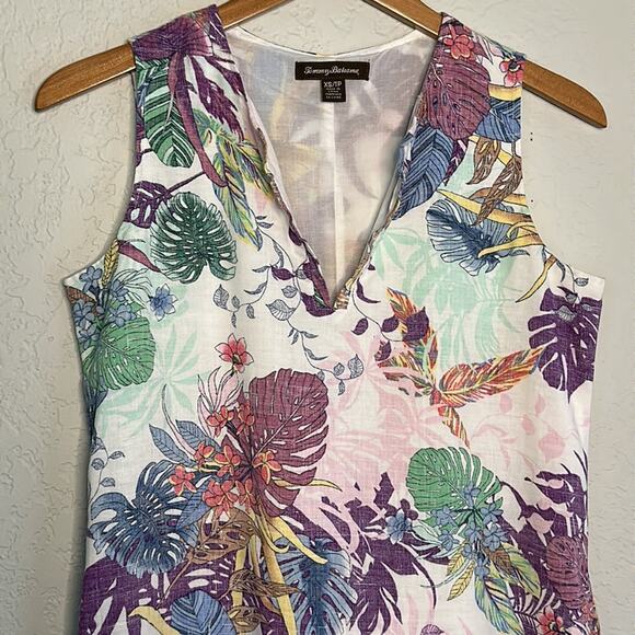 Tommy Bahama Palm Leaves Linen Shift Mini Dress Tropical Vacation Hawaiian XS - Picture 2 of 5
